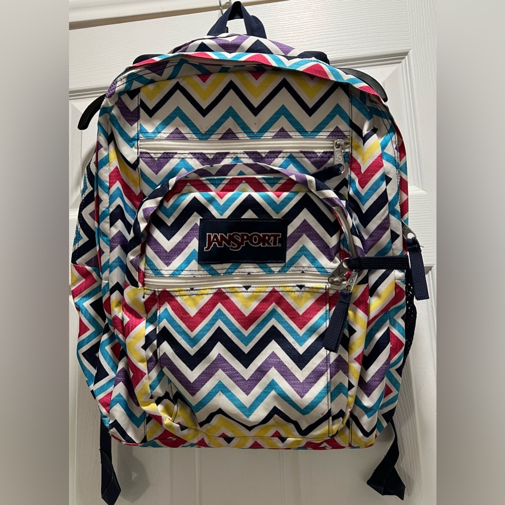 Jansport Multicolor Chevron Backpack with Navy Trim